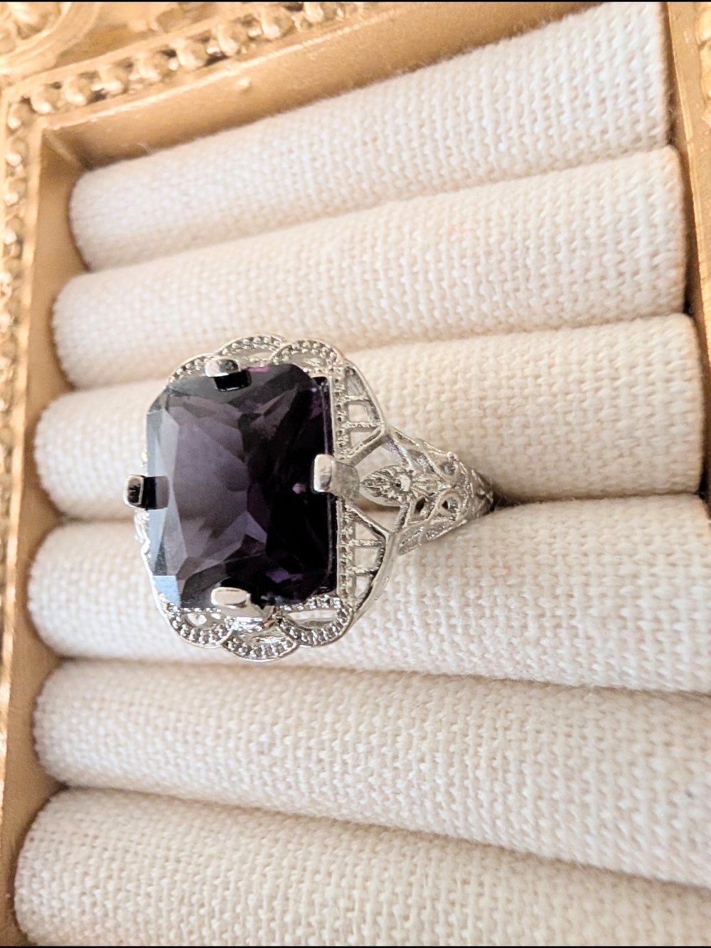 Gothic Style .925 Silver Ring with Purple Glass Gem - Picture 4 of 12